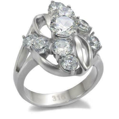Jewellery Kingdom Ladies Cocktail Solitaires 6 Carat Cz Scattered Stainless Steel Silver Ring - Jewelry Rings - British D'sire