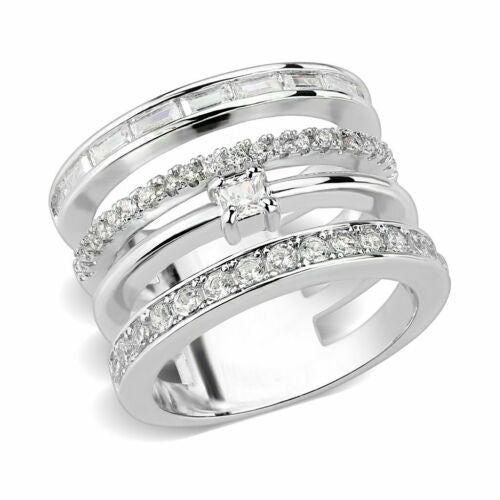 Jewellery Kingdom Ladies Cocktail Stack Statement Band Rhodium Ring (Silver) - Rings - British D'sire Main image