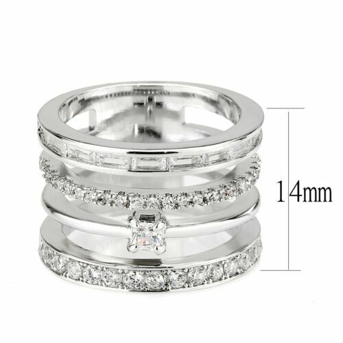 Jewellery Kingdom Ladies Cocktail Stack Statement Band Rhodium Ring (Silver) Secondary image