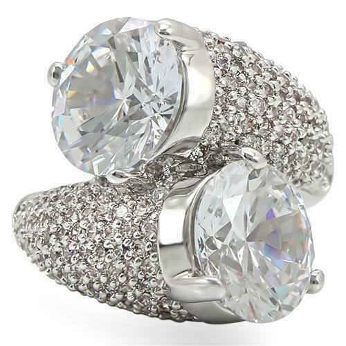 Jewellery Kingdom Ladies Cocktail Statement Rhodium Double Solitaires 9 Carat Ring (Silver) - Jewelry Rings - British D'sire Main image