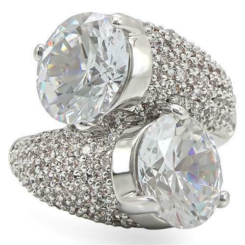 Jewellery Kingdom Ladies Cocktail Statement Rhodium Double Solitaires 9 Carat Ring (Silver) - Jewelry Rings - British D'sire