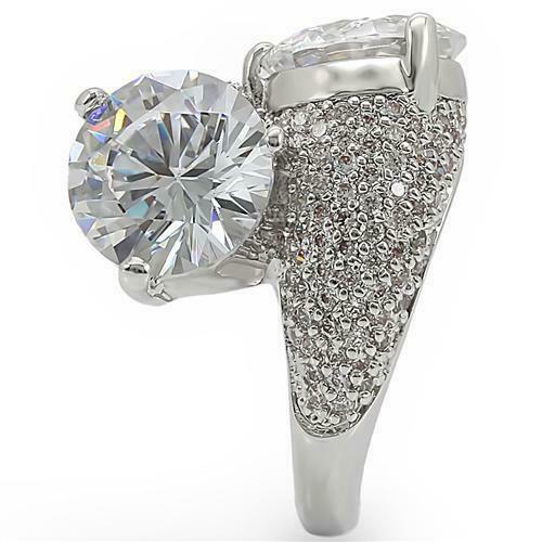 Jewellery Kingdom Ladies Cocktail Statement Rhodium Double Solitaires 9 Carat Ring (Silver) - Jewelry Rings - British D'sire