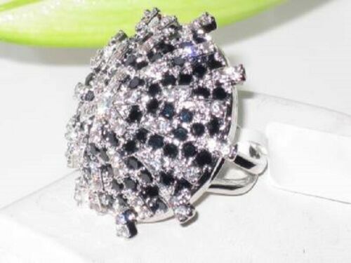 Jewellery Kingdom Ladies Cocktail White CZ Big Sparkling Statement Rhodium Silver Ring (Black) - Jewelry Rings - British D'sire