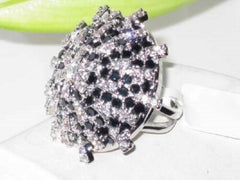 Jewellery Kingdom Ladies Cocktail White CZ Big Sparkling Statement Rhodium Silver Ring (Black) - Jewelry Rings - British D'sire