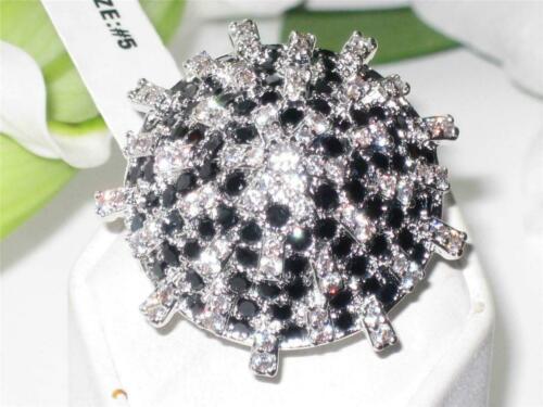Jewellery Kingdom Ladies Cocktail White CZ Big Sparkling Statement Rhodium Silver Ring (Black) - Jewelry Rings - British D'sire Main image