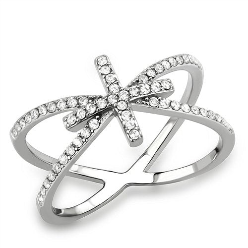 Jewellery Kingdom Ladies Cross Bow Cz Stainless Steel Elegant Pave Ring (Silver) - Jewelry Rings - British D'sire Main image