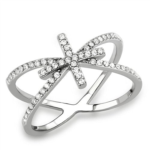 Jewellery Kingdom Ladies Cross Bow Cz Stainless Steel Elegant Pave Ring (Silver) - Jewelry Rings - British D'sire