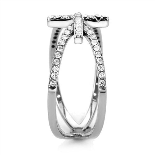 Jewellery Kingdom Ladies Cross Bow Cz Stainless Steel Elegant Pave Ring (Silver) - Jewelry Rings - British D'sire