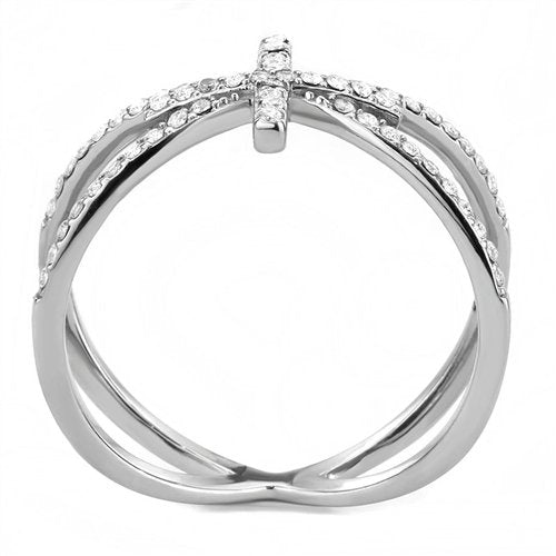 Jewellery Kingdom Ladies Cross Bow Cz Stainless Steel Elegant Pave Ring (Silver) - Jewelry Rings - British D'sire