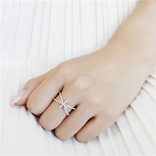 Jewellery Kingdom Ladies Cross Bow Cz Stainless Steel Elegant Pave Ring (Silver) - Jewelry Rings - British D'sire