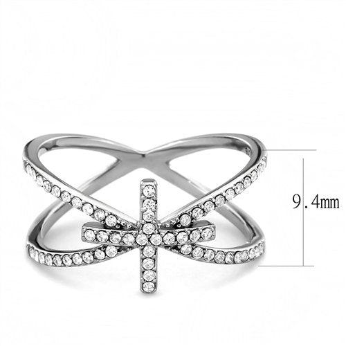 Jewellery Kingdom Ladies Cross Bow Cz Stainless Steel Elegant Pave Ring (Silver) - Jewelry Rings - British D'sire