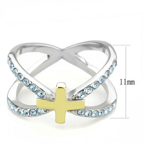 Jewellery Kingdom Ladies Cross Cz Blue Topaz Stainless Steel Cross Over Ring (Gold) Secondary image
