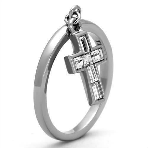 Jewellery Kingdom Ladies Cross Emerald Cut Stainless Steel Charm Dangle Ring (Silver) Secondary image