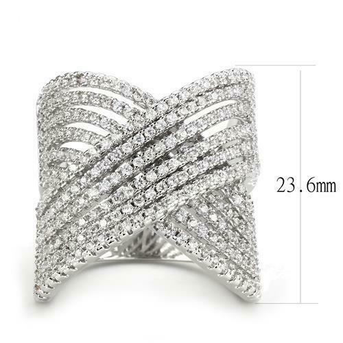 Jewellery Kingdom Ladies Cross Over Band Cubic Zirconia Silver Rhodium Wide Ring - Jewelry Rings - British D'sire