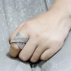 Jewellery Kingdom Ladies Cross Over Band Cubic Zirconia Silver Rhodium Wide Ring - Jewelry Rings - British D'sire