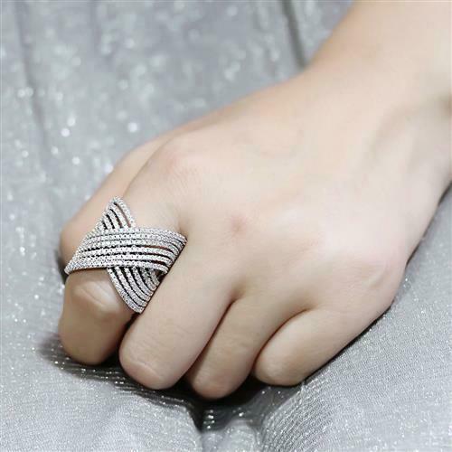 Jewellery Kingdom Ladies Cross Over Band Cubic Zirconia Silver Rhodium Wide Ring - Jewelry Rings - British D'sire