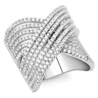Jewellery Kingdom Ladies Cross Over Band Cubic Zirconia Silver Rhodium Wide Ring - Jewelry Rings - British D'sire