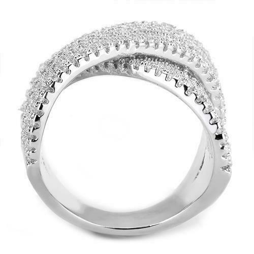 Jewellery Kingdom Ladies Cross Over Band Cubic Zirconia Silver Rhodium Wide Ring - Jewelry Rings - British D'sire