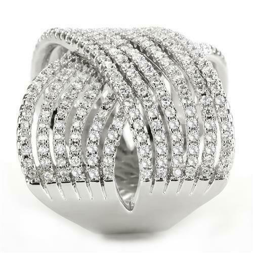 Jewellery Kingdom Ladies Cross Over Band Cubic Zirconia Silver Rhodium Wide Ring - Jewelry Rings - British D'sire