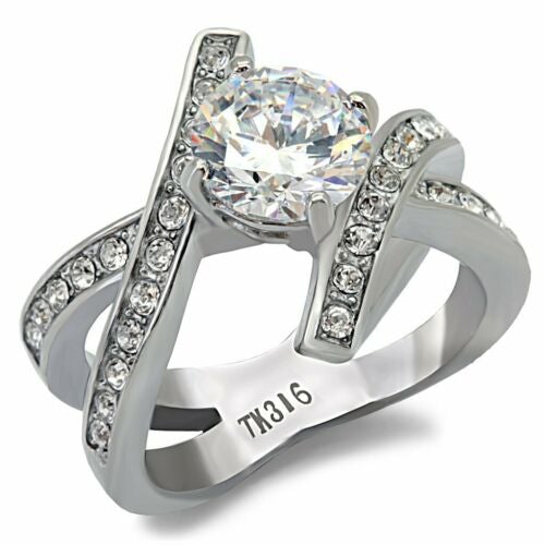 Jewellery Kingdom Ladies Cross Over Cubic Zirconia 1.5k Ring (Silver) - Rings - British D'sire Main image