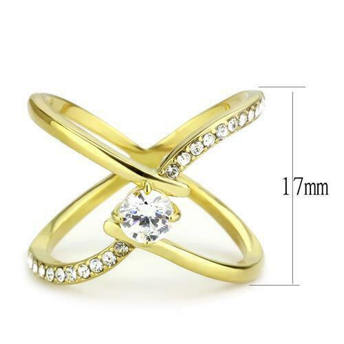 Jewellery Kingdom Ladies Cross Over Solitaire Accents 1.20 Carat Steel Ring (Gold) Secondary image