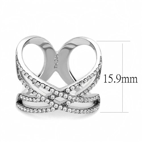 Jewellery Kingdom Ladies Crossover Band Cz Pave Accents Stainless Steel Pretty Ring (Silver) Secondary image