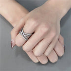 Jewellery Kingdom Ladies Crossover Band Cz Pave Accents Stainless Steel Pretty Ring (Silver) - Jewelry Rings - British D'sire
