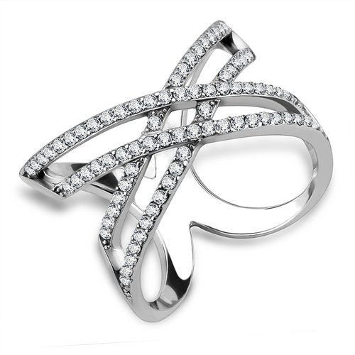 Jewellery Kingdom Ladies Crossover Band Cz Pave Accents Stainless Steel Pretty Ring (Silver) - Jewelry Rings - British D'sire Main image