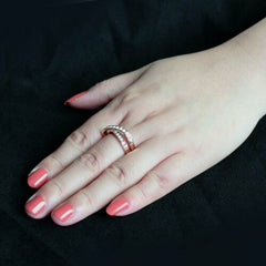 Jewellery Kingdom Ladies Crossover Band Fire Opal Steel Cubic Zirconia Ring (Rose Gold) - Jewelry Rings - British D'sire
