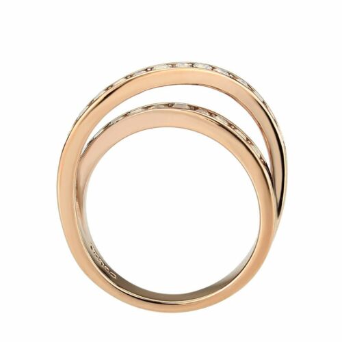 Jewellery Kingdom Ladies Crossover Band Fire Opal Steel Cubic Zirconia Ring (Rose Gold) - Jewelry Rings - British D'sire