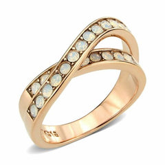 Jewellery Kingdom Ladies Crossover Band Fire Opal Steel Cubic Zirconia Ring (Rose Gold) - Jewelry Rings - British D'sire