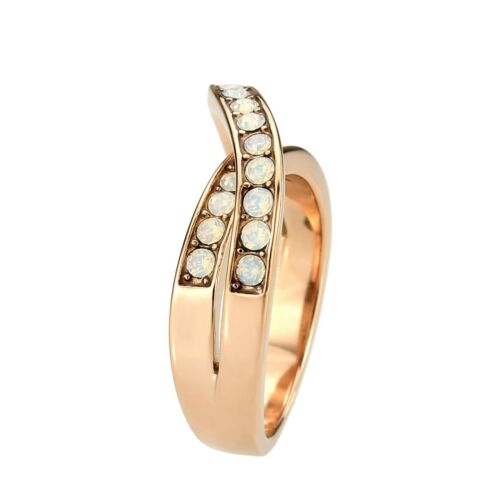 Jewellery Kingdom Ladies Crossover Band Fire Opal Steel Cubic Zirconia Ring (Rose Gold) - Jewelry Rings - British D'sire