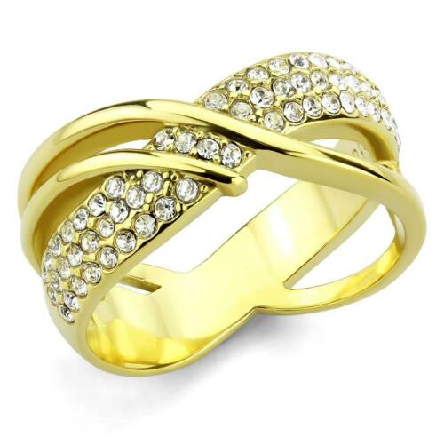 Jewellery Kingdom Ladies Crossover Cz Steel Band Pave Comfort Flat Ring (Gold) - Jewelry Rings - British D'sire Main image