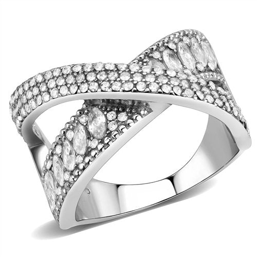 Jewellery Kingdom Ladies Crossover Marquise Band Studded Cz Stainless Steel Ring (Silver) - Jewelry Rings - British D'sire Main image