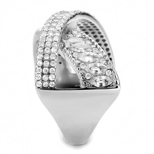 Jewellery Kingdom Ladies Crossover Marquise Band Studded Cz Stainless Steel Ring (Silver) Secondary image