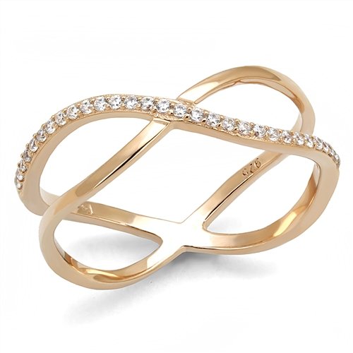 Jewellery Kingdom Ladies Crossover Open 6.2mm Cz Sterling Silver Handmade Rose Gold Band Ring - Jewelry Rings - British D'sire Main image