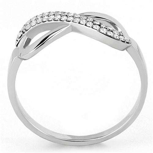 Jewellery Kingdom Ladies Crossover Pave Band Stainless Steel Ring (Silver) - Rings - British D'sire
