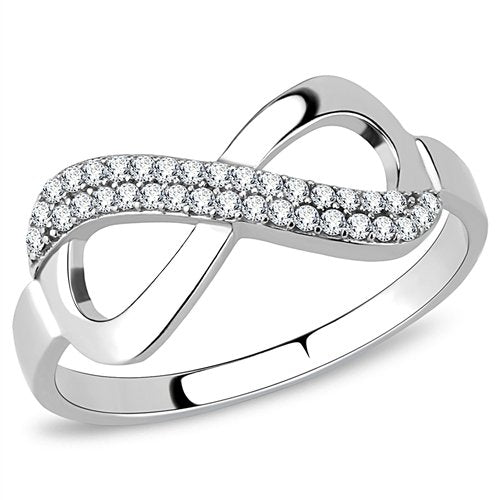 Jewellery Kingdom Ladies Crossover Pave Band Stainless Steel Ring (Silver) - Rings - British D'sire Main image