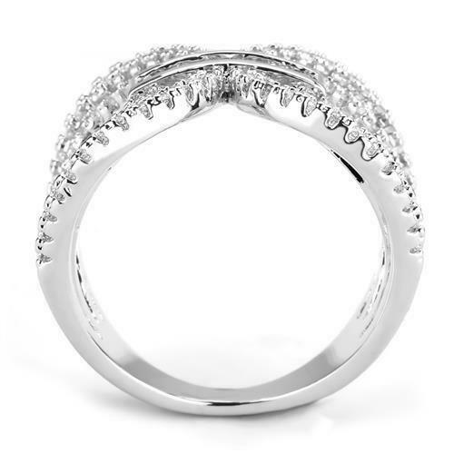Jewellery Kingdom Ladies Crossover Princess Pave Band Rhodium Cubic Zirconia Ring (Silver) Secondary image