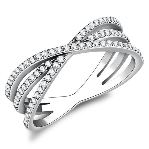 Jewellery Kingdom Ladies Crossover Simulated Diamonds Stainless Steel Silver Ring - Jewelry Rings - British D'sire