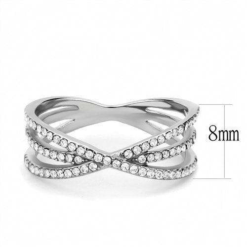 Jewellery Kingdom Ladies Crossover Simulated Diamonds Stainless Steel Silver Ring - Jewelry Rings - British D'sire