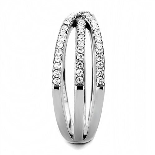 Jewellery Kingdom Ladies Crossover Simulated Diamonds Stainless Steel Silver Ring - Jewelry Rings - British D'sire