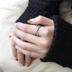Jewellery Kingdom Ladies Crossover Simulated Diamonds Stainless Steel Silver Ring - Jewelry Rings - British D'sire