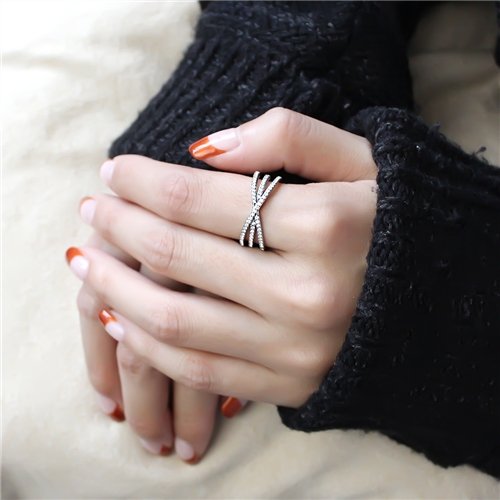 Jewellery Kingdom Ladies Crossover Simulated Diamonds Stainless Steel Silver Ring - Jewelry Rings - British D'sire
