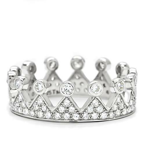 Jewellery Kingdom Ladies Crown Band Cubic Zirconia Sterling Tiara Stamped Elegant Clear Ring (Silver) - Jewelry Rings - British D'sire Main image