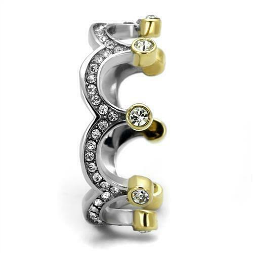 Jewellery Kingdom Ladies Crown Band Gold Teira Full Eternity Cz Stainless Steel Silver Ring - Jewelry Rings - British D'sire Main image