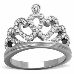 Jewellery Kingdom Ladies Crown Cubic Zirconia Stainless Steel Flat Dress Pretty Ring - Jewelry Rings - British D'sire
