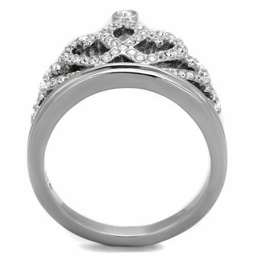 Jewellery Kingdom Ladies Crown Cubic Zirconia Stainless Steel Flat Dress Pretty Ring - Jewelry Rings - British D'sire