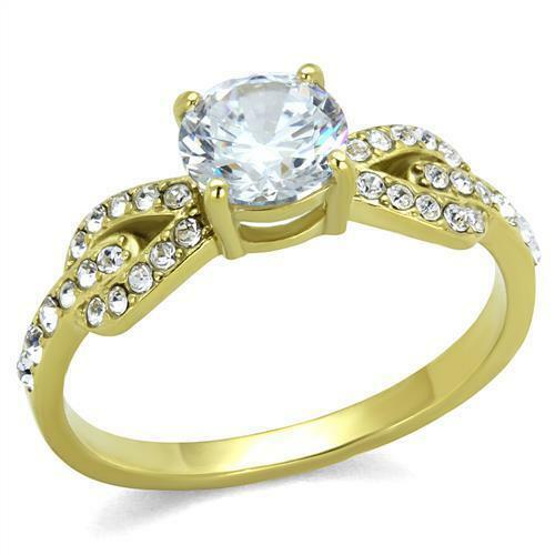 Jewellery Kingdom Ladies Cubic Zirconia 1 Carat 18kt Steel Pretty Pave Elegant Sparkling Ring (Gold) - Jewelry Rings - British D'sire Main image