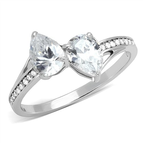 Jewellery Kingdom Ladies Cubic Zirconia 4.40CT Sterling Silver Double Solitaire Pear Cut Handmade Ring - Jewelry Rings - British D'sire Main image